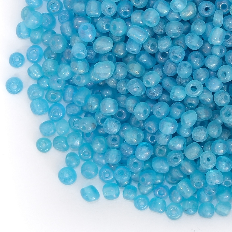 GLASS SEED BEADS - BALL 4mm - TRANSPARENT MATTE - BLUE (LIGHT) М3 - 50g Hole-1.5mm