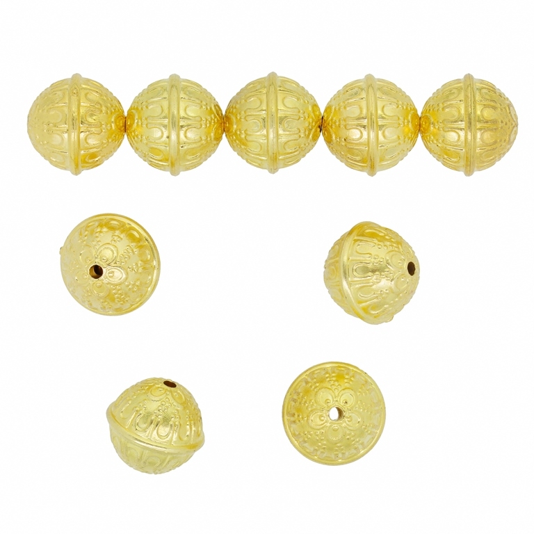 METAL PLATED PLASTIC / CCB BEADS - BALL RELIEF 03 - 13x14mm GOLD - PACKAGE 500g Hole-2.0mm (385pcs.)