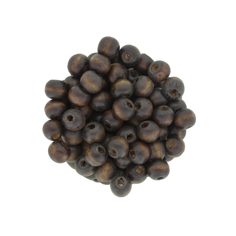 WOODEN BEADS - BALL SHAPED - 7x8mm BROWN (DARK) (MATTE) - 50g (300pcs.) Hole-3.0mm