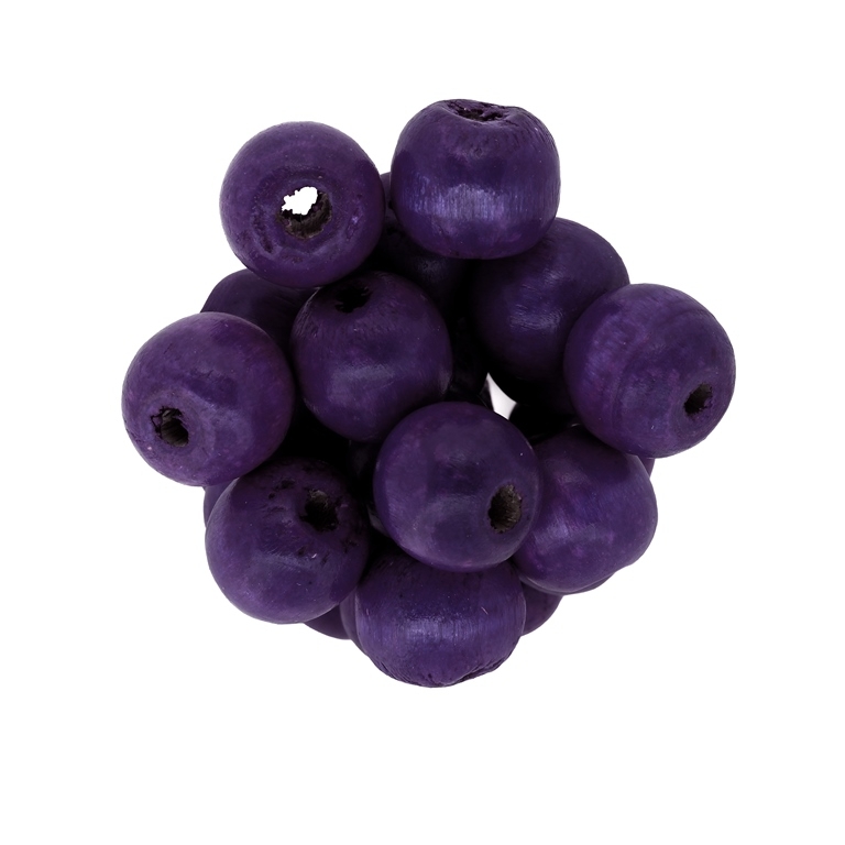 WOODEN BEADS - BALL SHAPED - 14x16mm PURPLE (DARK) - PACKAGE 500g Hole-5.0mm (354pcs.)