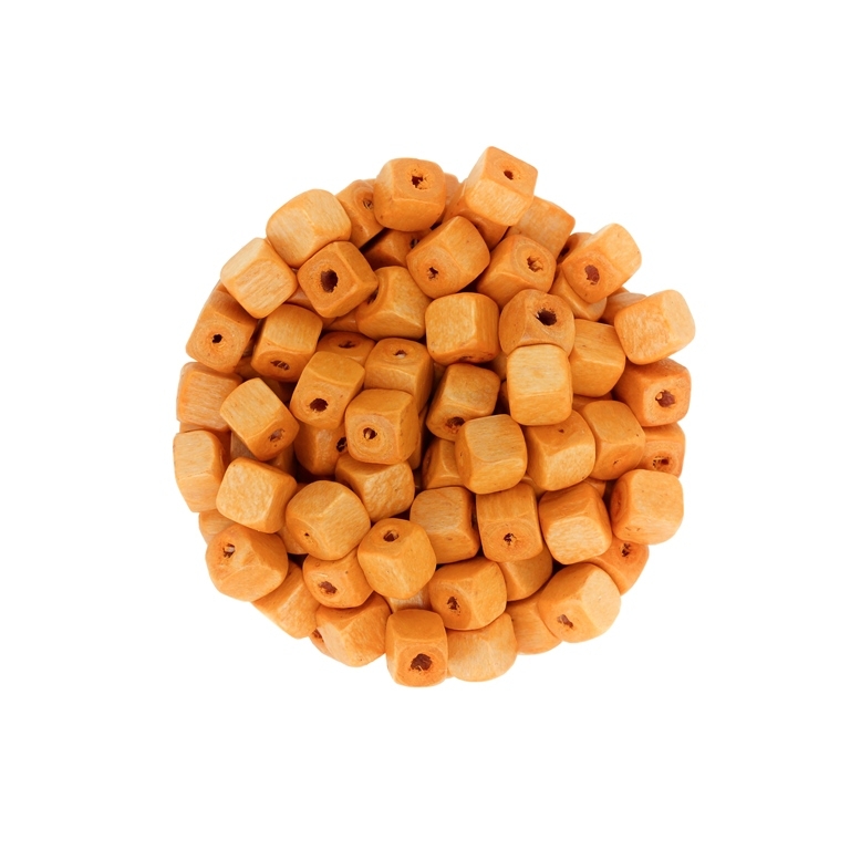 WOODEN BEADS - CUBE SHAPED - 6x6mm ORANGE (LIGHT) - 500g (4400pcs.) Hole-2.0mm