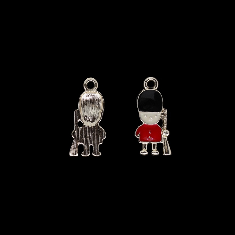 METAL BEADS WITH ENAMEL - UV - PENDANT - SOLDIER 01 - 11x25x2mm GOLD AND BLACK-RED - 4pcs. Hole-2.2mm