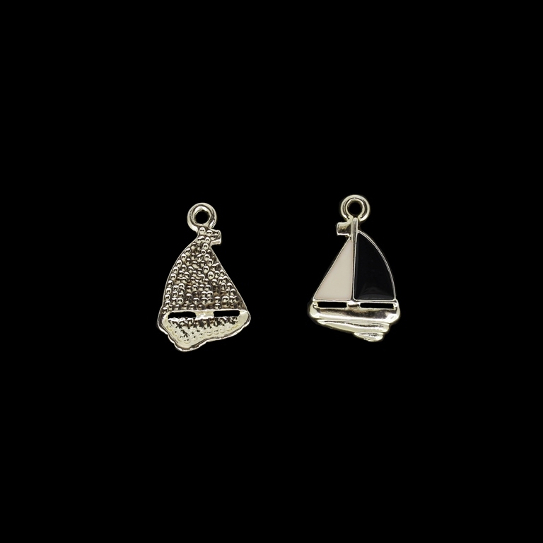 METAL BEADS WITH ENAMEL - UV - PENDANT - SAIL BOAT 01 - 13x20x2mm GOLD AND BLACK - 4pcs. Hole-1.8mm