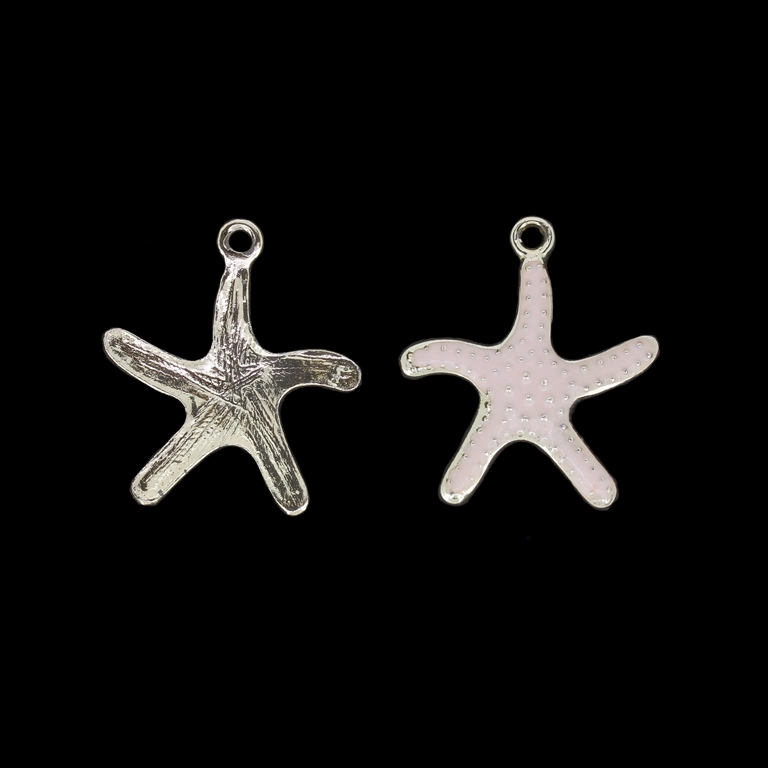 METAL BEADS WITH ENAMEL - UV - PENDANT - STARFISH 02 - 25x28x3mm GOLD AND PINK - 2pcs. Hole-2.4mm