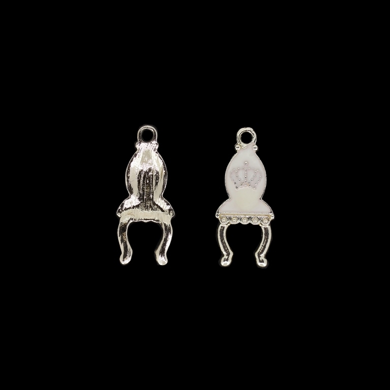 METAL BEADS WITH ENAMEL - UV - PENDANT - CHAIR WITH CROWN 01 - 11x26x3mm GOLD AND ECRU - 4pcs. Hole-2.0mm