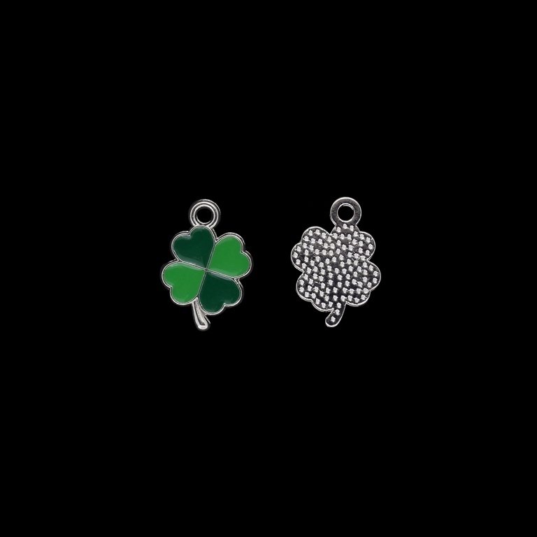 METAL BEADS WITH ENAMEL - PENDANT - CLOVER 03 - 13x18x1mm NICKEL AND GREEN-GREEN (DARK) - PACKAGE 50pcs. Hole-2.0mm