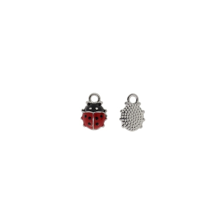 METAL BEADS WITH ENAMEL - PENDANT - LADYBUG 03 - 9x12x5mm NICKEL AND RED-BLACK - PACKAGE 40pcs. Hole-2.1mm