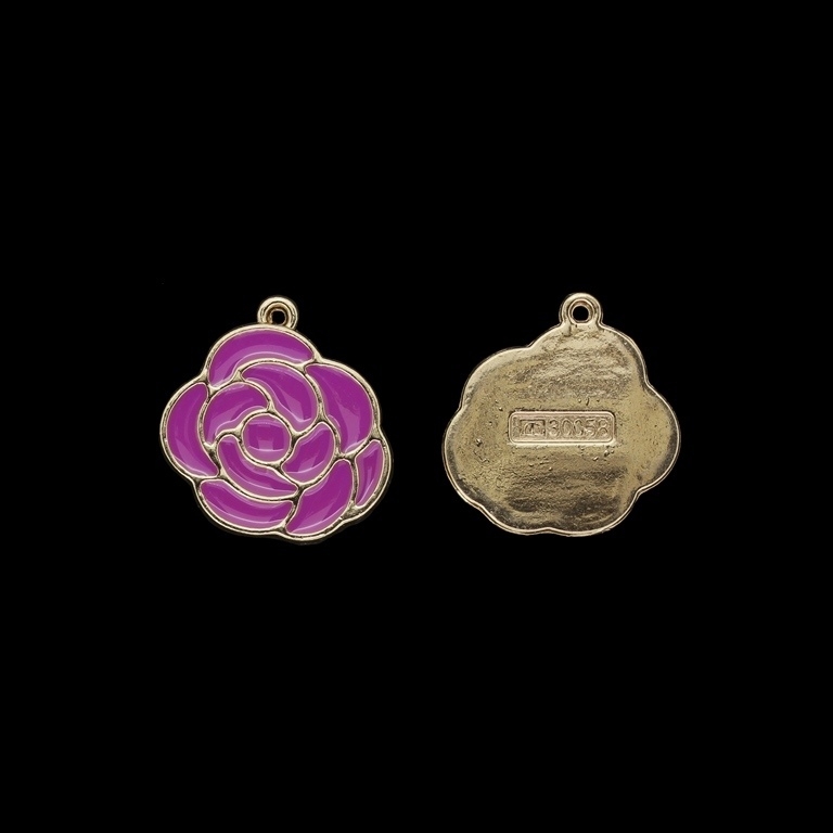 METAL BEADS WITH ENAMEL - PENDANT - ROSE 10 - 21x22x3mm GOLD AND PURPLE - 2pcs. Hole-1.5mm