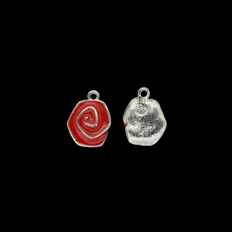 METAL BEADS WITH ENAMEL - PENDANT - SPIRAL ASYMMETRIC 01 - 14x18x5mm NICKEL AND RED - PACKAGE 40pcs. Hole-2.0mm