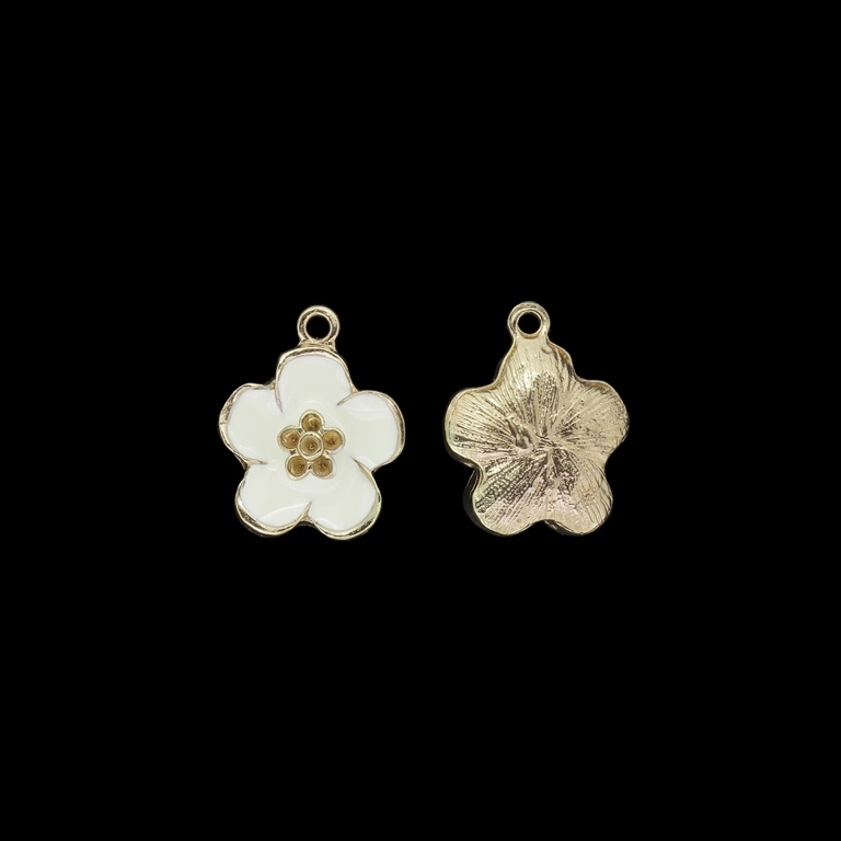 METAL BEADS WITH ENAMEL - PENDANT - FLOWER 25 - 17x21x5mm GOLD 03 AND ECRU - 3pcs. Hole-2.0mm