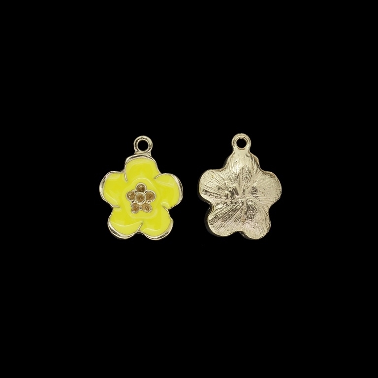 METAL BEADS WITH ENAMEL - PENDANT - FLOWER 25 - 17x21x5mm GOLD 03 AND YELLOW - PACKAGE 30pcs. Hole-2.0mm