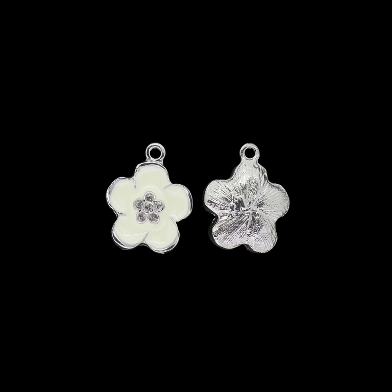 METAL BEADS WITH ENAMEL - PENDANT - FLOWER 25 - 17x21x5mm NICKEL AND ECRU - PACKAGE 30pcs. Hole-2.0mm