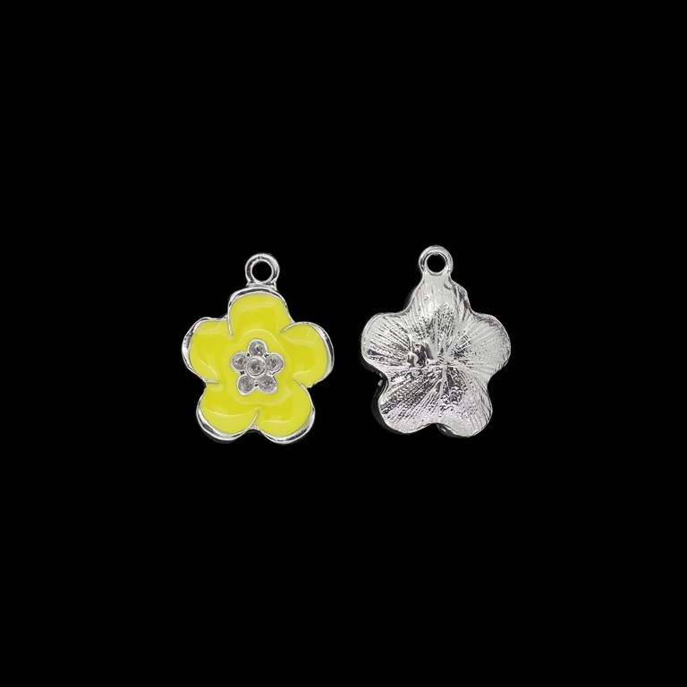 METAL BEADS WITH ENAMEL - PENDANT - FLOWER 25 - 17x21x5mm NICKEL AND YELLOW - PACKAGE 30pcs. Hole-2.0mm