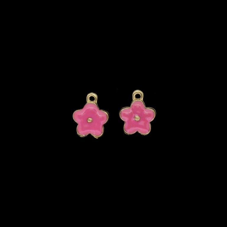 METAL BEADS WITH ENAMEL - PENDANT - FLOWER 31 - 12x15x5mm GOLD AND CYCLAMEN (DARK) - PACKAGE 30pcs. Hole-1.5mm