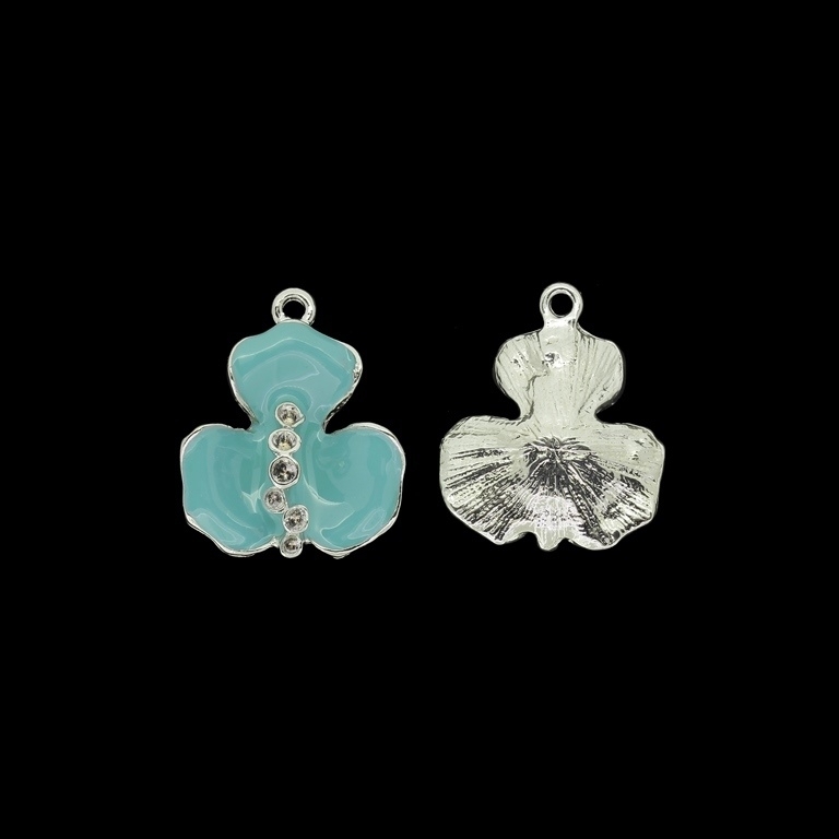 METAL BEADS WITH ENAMEL - PENDANT - FLOWER 35 - 20x24x7mm NICKEL AND TURQUOISE - PACKAGE 30pcs. Hole-1.9mm