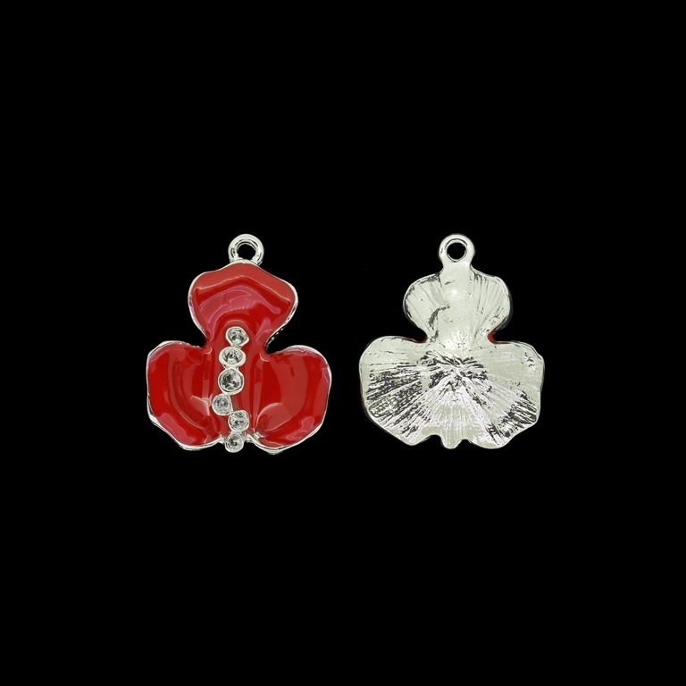 METAL BEADS WITH ENAMEL - PENDANT - FLOWER 35 - 20x24x7mm NICKEL AND RED - 3pcs. Hole-1.9mm