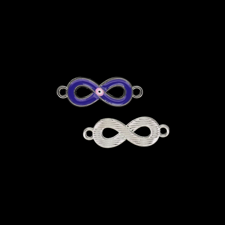 METAL BEADS WITH ENAMEL - CONNECTING ELEMENT WITH 2 RINGS - INFINITY WITH EYE 01 - 27.5x10x2mm NICKEL AND BLUE (DARK) - 4pcs. Hole-2.0mm