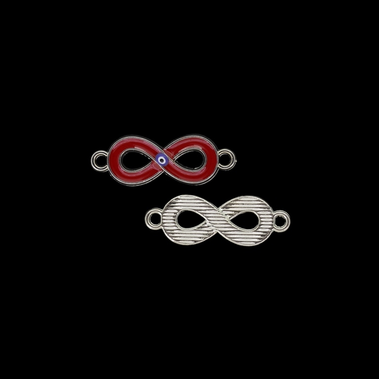 METAL BEADS WITH ENAMEL - CONNECTING ELEMENT WITH 2 RINGS - INFINITY WITH EYE 01 - 27.5x10x2mm NICKEL AND RED - PACKAGE 40pcs. Hole-2.0mm