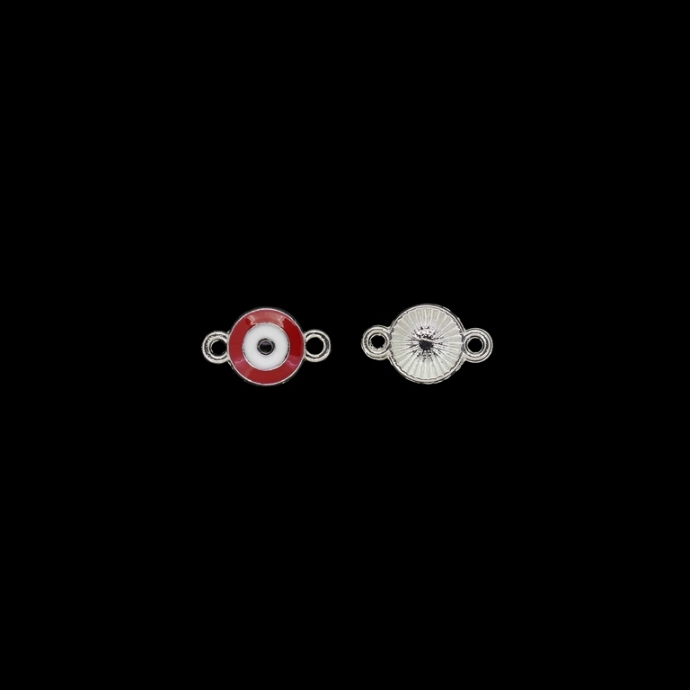 METAL BEADS WITH ENAMEL - CONNECTING ELEMENT WITH 2 RINGS - EYE 03 - 13.5x8x2mm NICKEL AND RED - PACKAGE 50pcs. Hole-1.5mm