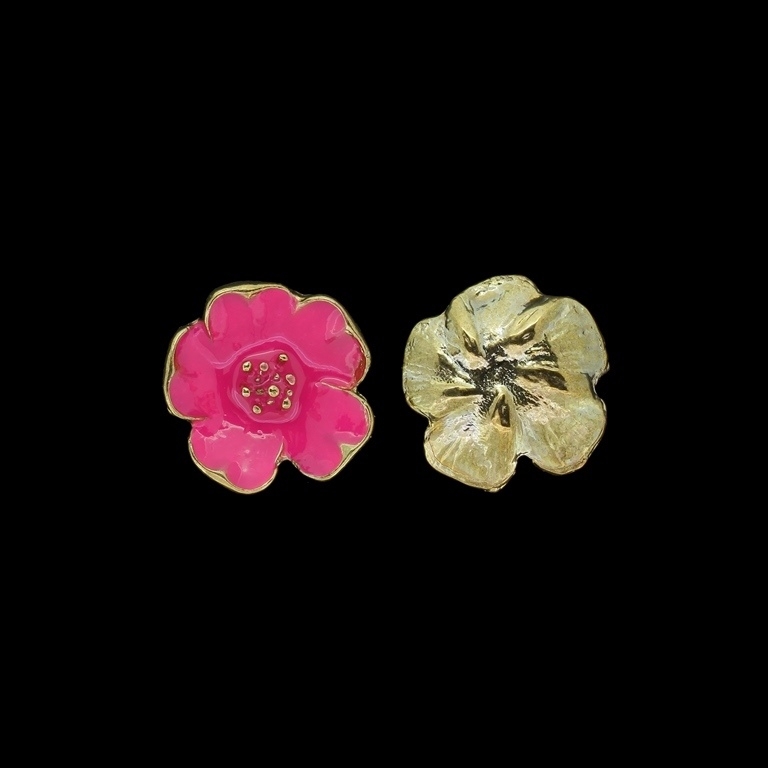 METAL BEADS WITH ENAMEL - FLOWER 32 - 21x6mm GOLD AND CYCLAMEN - 3pcs. Without Hole