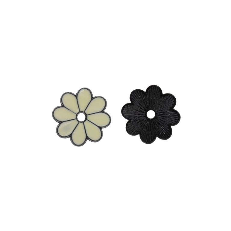 METAL BEADS WITH ENAMEL - FLOWER 33 - 19x2mm BLACK AND ECRU - PACKAGE 50pcs. Hole-2.6mm