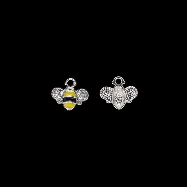 METAL BEADS WITH ENAMEL AND CRYSTALS - PENDANT - BEE 06 - 15x13x3mm NICKEL AND YELLOW-BLACK - PACKAGE 40pcs. Hole-2.0mm