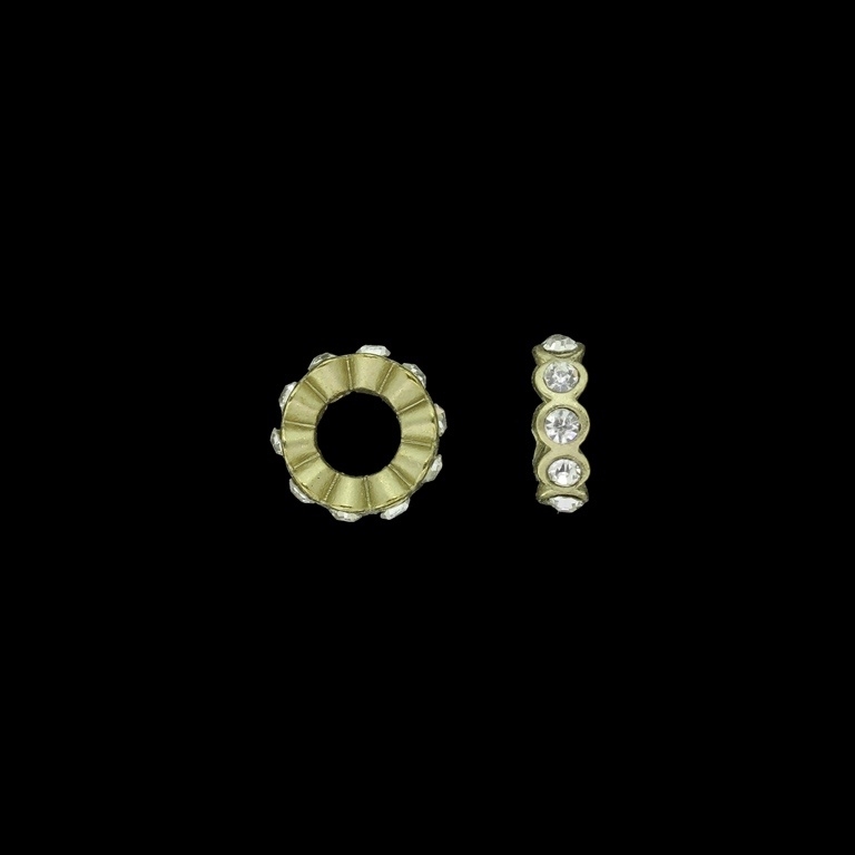 METAL BEADS WITH ENAMEL AND CRYSTALS - WASHER CIRCLES 01 - 15x4mm GOLD 02 AND WHITE - PACKAGE 40pcs. Hole-7.0mm