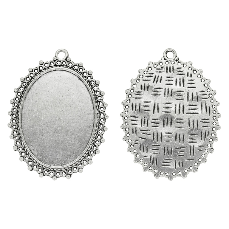 METAL ELEMENTS - CABOCHON BASE - ELLIPSE 30x40mm - LACE S 02 - NICKEL COLOR - 2pcs. Hole-3.5mm