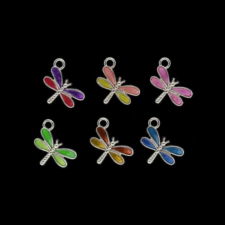 METAL BEADS WITH ENAMEL - PENDANT - DRAGONFLY 04 - 12x16x2mm NICKEL AND MIX - PACKAGE 50pcs. Hole-2.0mm