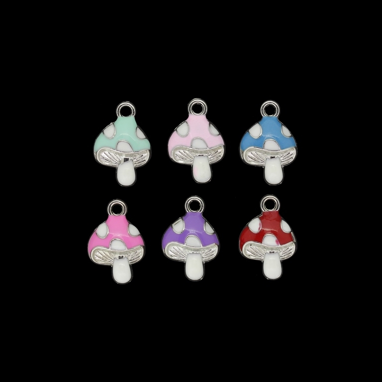 METAL BEADS WITH ENAMEL - PENDANT - MUSHROOM 02 - 11x16x4mm NICKEL AND MIX - 4pcs. Hole-2.0mm