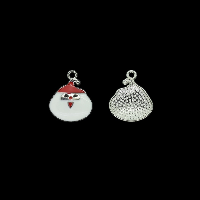 METAL BEADS WITH ENAMEL - PENDANT - SANTA CLAUS 03 - 17x20x2mm NICKEL AND WHITE-RED - 4pcs. Hole-1.8mm