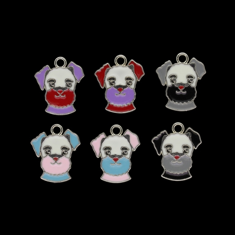 METAL BEADS WITH ENAMEL - PENDANT - DOG 05 - 16x18x1mm NICKEL AND WHITE-MIX - PACKAGE 40pcs. Hole-2.0mm