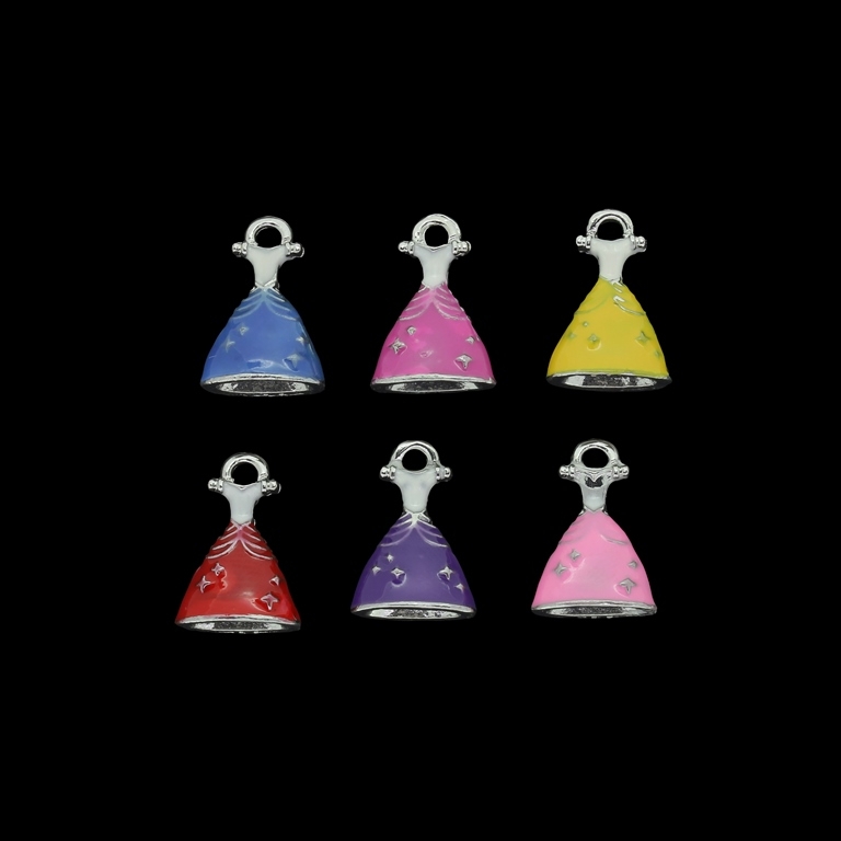 METAL BEADS WITH ENAMEL - PENDANT - BALLROOM DRESS 01 - 11x16x6mm NICKEL AND MIX - 6pcs. Hole-2.4mm