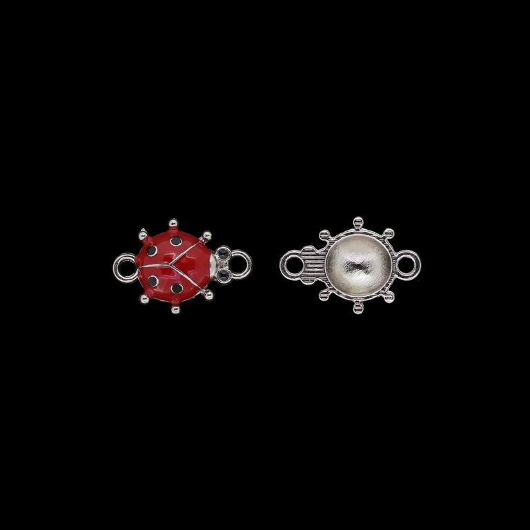 METAL BEADS WITH ENAMEL - CONNECTING ELEMENT WITH 2 RINGS - LADYBUG 04 - 20x14x5mm NICKEL AND RED-BLACK - 4pcs. Hole-2.4mm