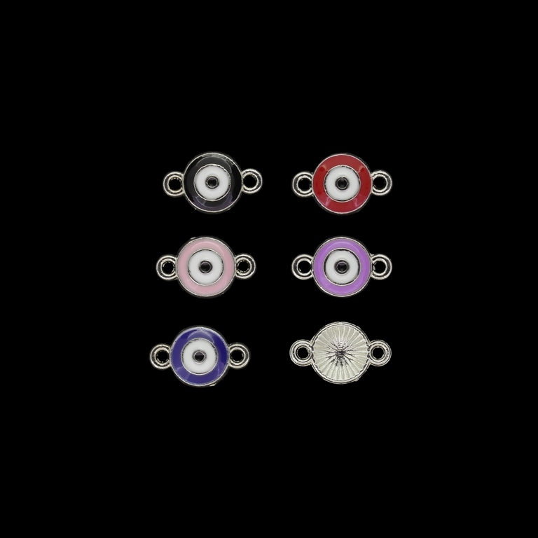 METAL BEADS WITH ENAMEL - CONNECTING ELEMENT WITH 2 RINGS - EYE 03 - 13.5x8x2mm NICKEL AND MIX - PACKAGE 50pcs. Hole-1.5mm