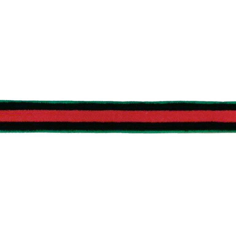 VELVET - 1.5cm GREEN WITH RED - 100 yards(91m)