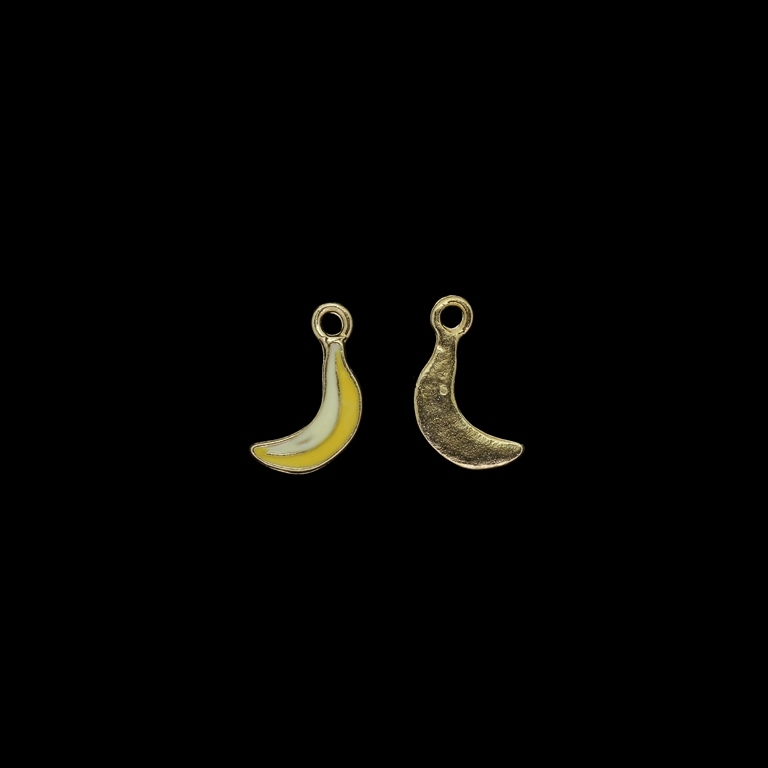 METAL BEADS WITH ENAMEL - PENDANT - BANANA 01 - 9x18x1.5mm GOLD AND YELLOW (DARK) - 12pcs. Hole-2.2mm