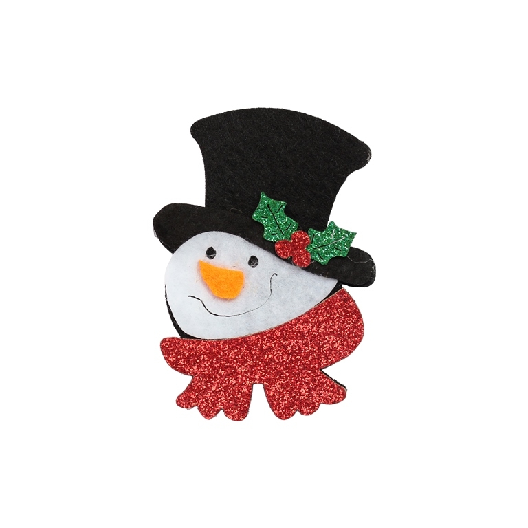 TEXTILE BEADS - FELT - SNOWMAN 01 - 45x65mm WHITE-RED-BLACK - PACKAGE 10pcs.