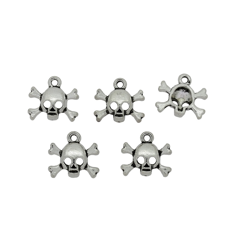 METAL BEADS - PENDANT - SKULL WITH BONES 02 - 15x13x4mm NICKEL - 10pcs. Hole-1.8mm