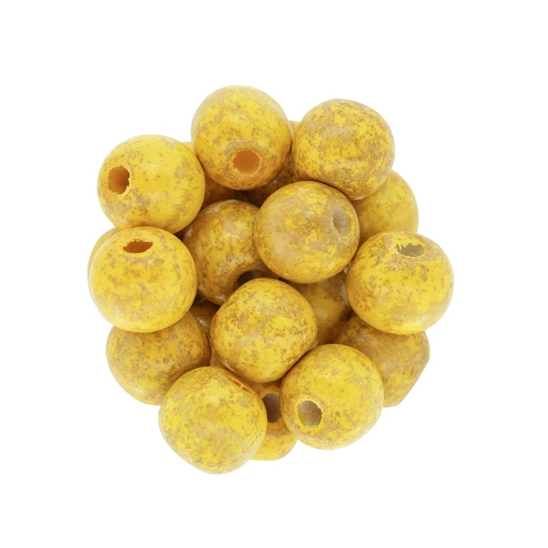 WOODEN BEADS - BALL SHAPED - 13x14mm YELLOW (DARK) - SECOND-RATE - PACKAGE 500g (585pcs.) Hole-4.5mm