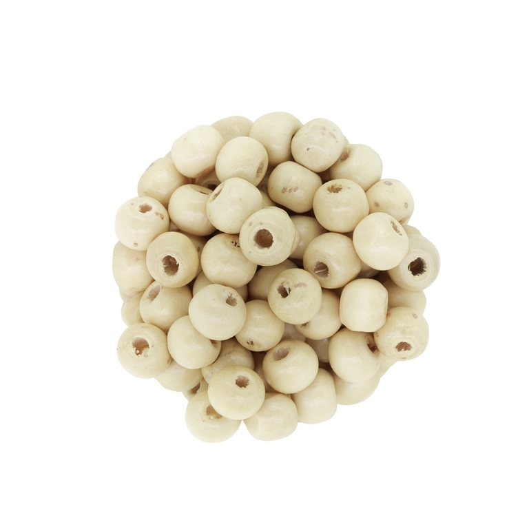 WOODEN BEADS - BALL SHAPED - 7x8mm NATURAL 02 - 50g (265pcs.) Hole-3.0mm