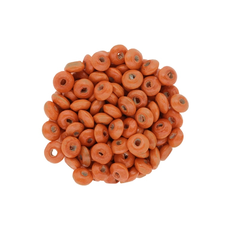 WOODEN BEADS - DONUT SHAPED 01 - 8x4mm ORANGE (DARK) - 50g Hole-3.0mm (650pcs.)