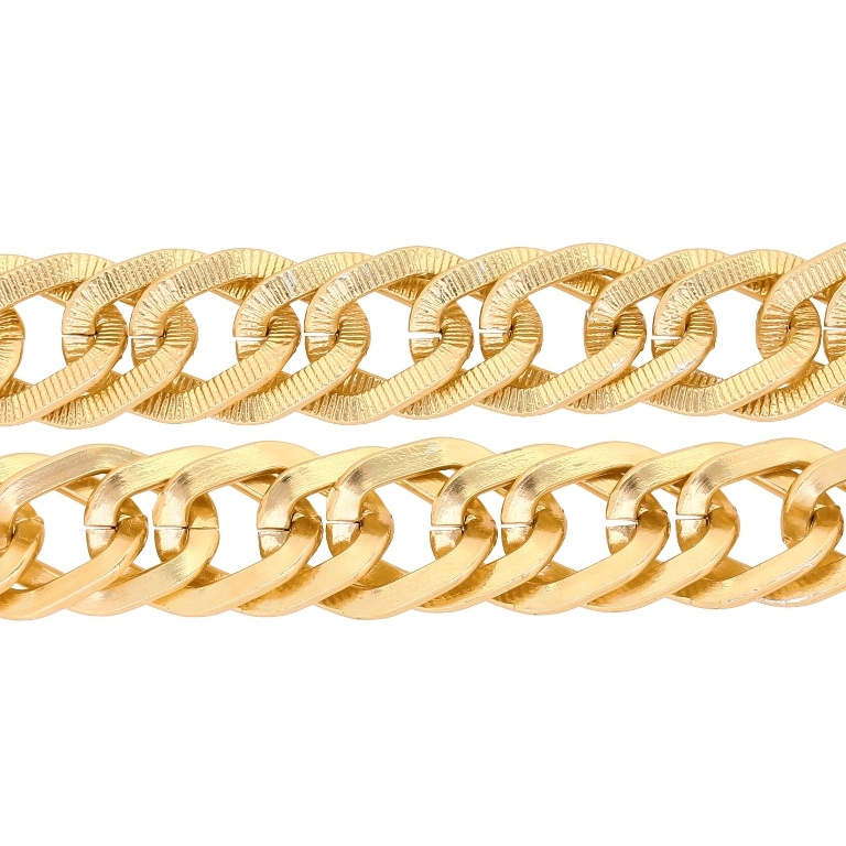 METAL CHAIN - ALUMINUM - DOUBLE LINK FLAT ONE SIDE STRIPED CURB - 2x11x15mm GOLD (DARK) - 1meter