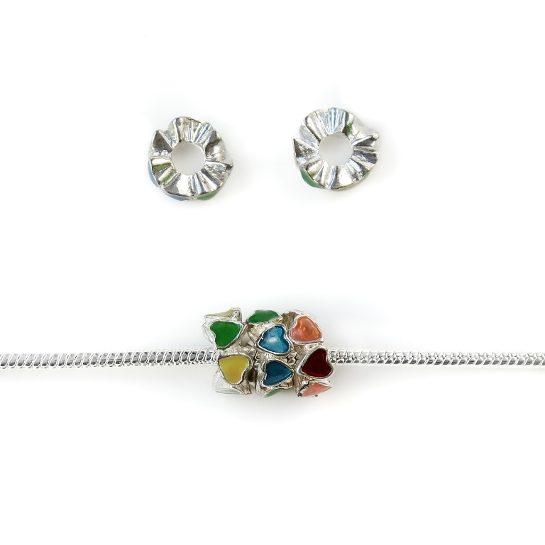 PANDORA TYPE - METAL WITH ENAMEL - WASHER HEARTS 01 - 6x14mm SILVER AND MIX - 8pcs. Hole-5.0mm