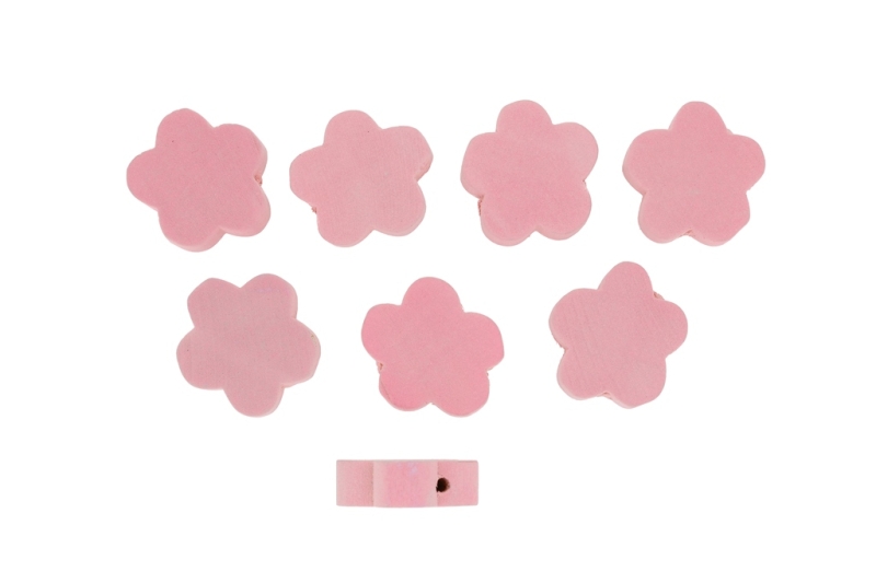 WOODEN FIGURES - FLOWERS 10 - 20x7mm PINK (LIGHT) - 15pcs. Hole-2.5mm