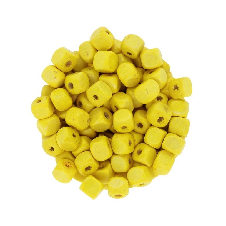 WOODEN BEADS - CUBE SHAPED - 6x6mm YELLOW (LIGHT) - 500g (4400pcs.) Hole-2.0mm