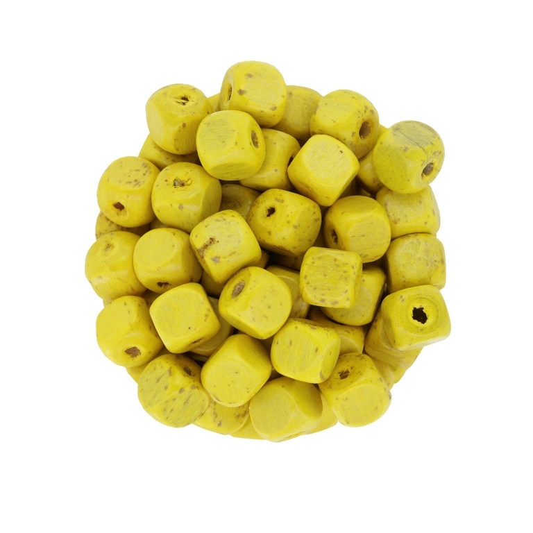 WOODEN BEADS - CUBE SHAPED - 8x8mm YELLOW (LIGHT) - 500g (2470pcs.) Hole-3.0mm