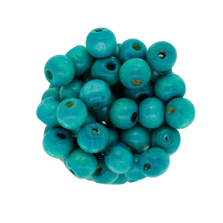 WOODEN BEADS - BALL SHAPED - 9x10mm TURQUOISE GREEN - PACKAGE 500g (1550pcs.) Hole-4.0mm