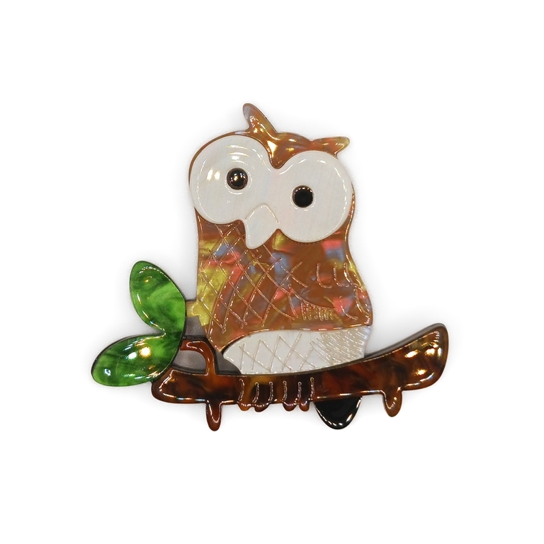 JEWELRY - BROOCH - PLASTIC - OWL B68 - 7x6.4cm NICKEL - PACKAGE 6pcs.