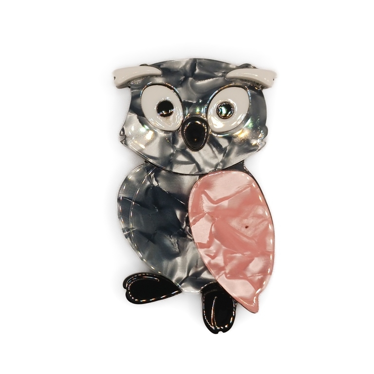 JEWELRY - BROOCH - PLASTIC - OWL B69 - 4.5x7.5cm NICKEL - PACKAGE 6pcs.